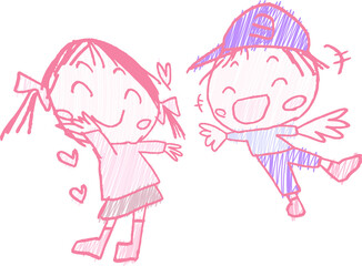 子供が描いた子供の男女のかわいい落書き カップル 小学生 幼稚園児