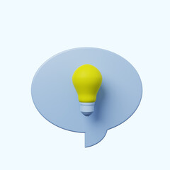 3d illustration chat bubble with light bulb