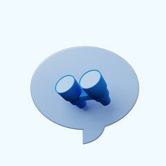 3d illustration chat bubble with binoculars
