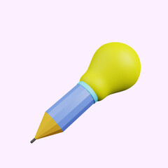 3d illustration unique of pencil with lamp bulb