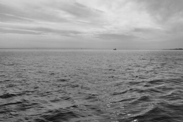 Seascape and Ships with Evening Light as Monochrome