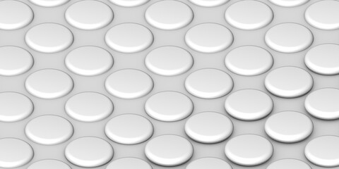 3d render of an abstract white background. Illustration of white circles buttons.  white background. 