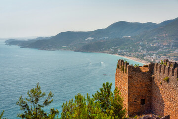 Beautiful castle on the hill in Alanya city by the Mediterranean Sea. Turkey