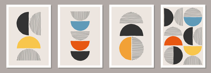 Set of minimal 20s geometric design posters, vector template