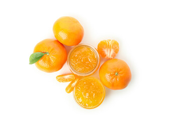 Mandarin jam and ingredients isolated on white background