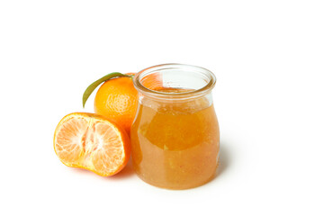 Mandarin jam and ingredients isolated on white background
