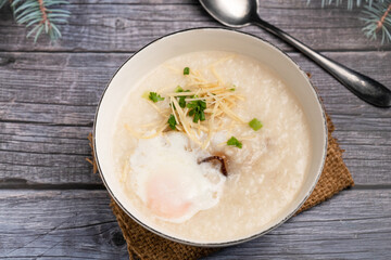 rice porridge with pork and egg or congee