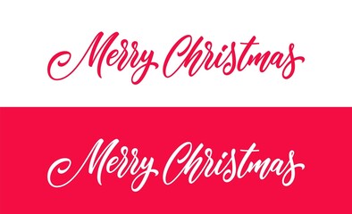 Christmas hand drawn lettering. Xmas text isolated on white and red for postcard, poster, banner design element. Merry Christmas script calligraphy. Xmas holiday lettering design.
