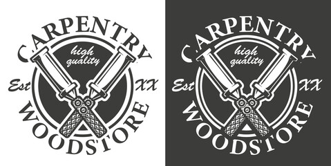 Vintage badge on the carpentry theme. Vector