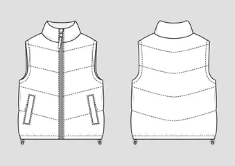 Foto op Canvas Padded warm gilet. Puffer vest. Vector technical sketch. Mockup template. © Anna