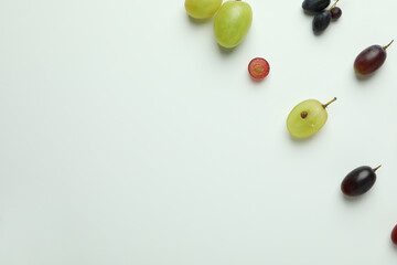 Flat lay with grape on white background