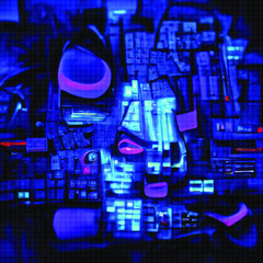 Abstract geometric cyberpunk abstraction. Glowing neon pattern. Conceptual futuristic composition. Future collage. Vector illustration. EPS 10