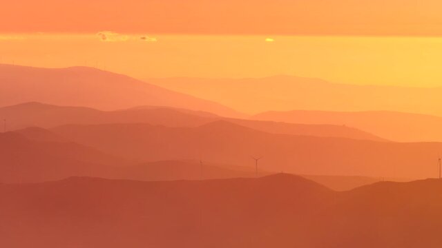Burning sunset in high mountains. Serra da Estrela in Portugal.