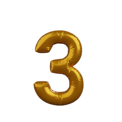 3d illustration of golden number 3 balloon concept