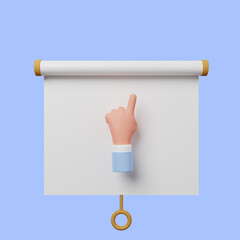 3d illustration of simple object presentation board front view with hands pointing