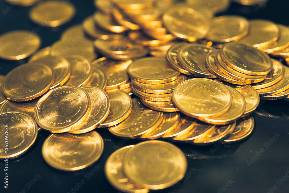 Poster gold coins stacks is representing riches and wealth management. coin stack growing and find out the 