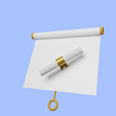 3d illustration of simple object presentation board slightly tilted view with certificate