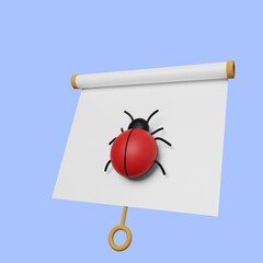 3d illustration of simple object presentation board slightly tilted view with bug
