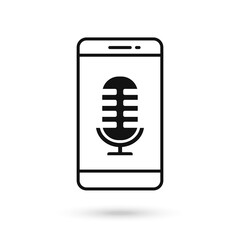 Mobile phone flat design with Microphone icon.