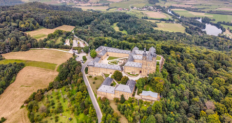 Panorama Aerial view of the Vierzehnheiligen monastery with basilica