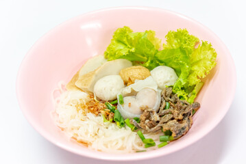 Noodles Soup with multi fish balls with white background. Asian food Noodle	
