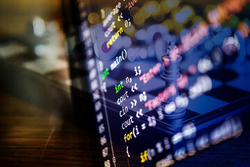 Abstract background of digital binary code of software. Programming software code on computer screen which develop by the programmer to solve the business requirement.