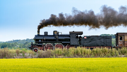 Vintage steam locomotive - 457098836