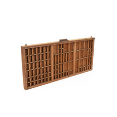 Vintage wood typesetter case on white background