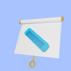 3d illustration of simple object presentation board slightly tilted view with comb