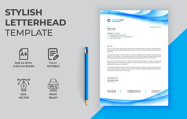 corporate & modern letterhead design template with blue color. creative modern letter head design template for your business project. 