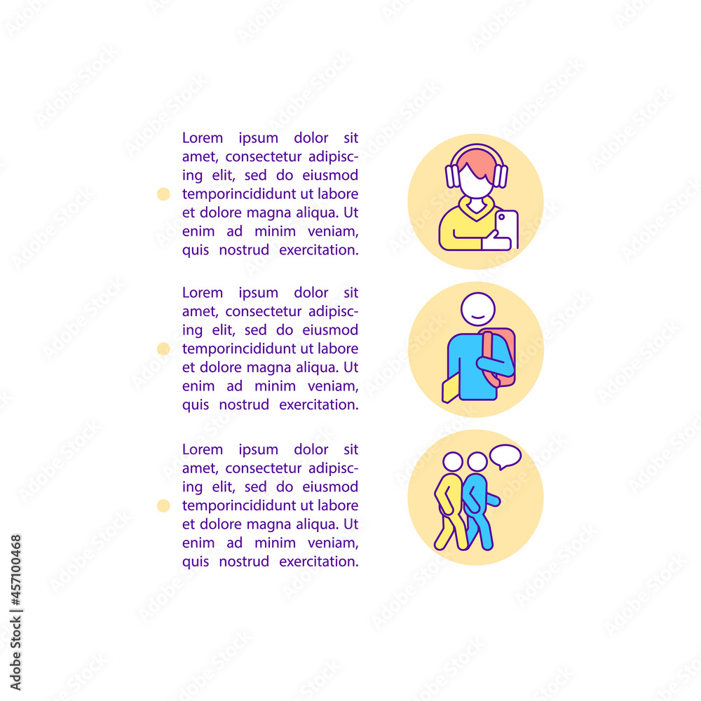 Poster teenagers mental health concept line icons with text. ppt page vector template with copy space. broc