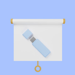 3d illustration of simple object presentation board front view with flashdisk