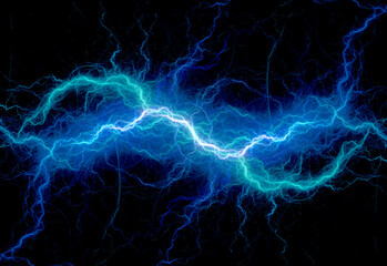 Blue lightning and plasma background, abstract energy and electrical background