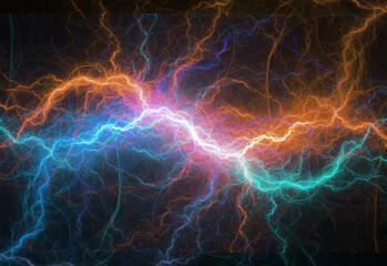Red and blue lightning and plasma background, abstract energy and electrical background