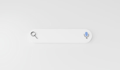 3D Rendering : Illustration of searching bar on white pastel background. searching engine concept. technology search innovation. magnifying glass icon. minimalism background. high resolution image.