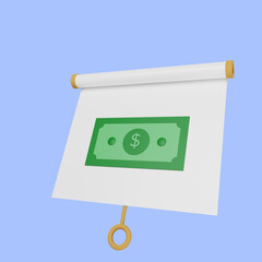 3d illustration of simple object presentation board slightly tilted with money