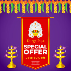 vector illustration for Durga puja sale banner, flyer, poster