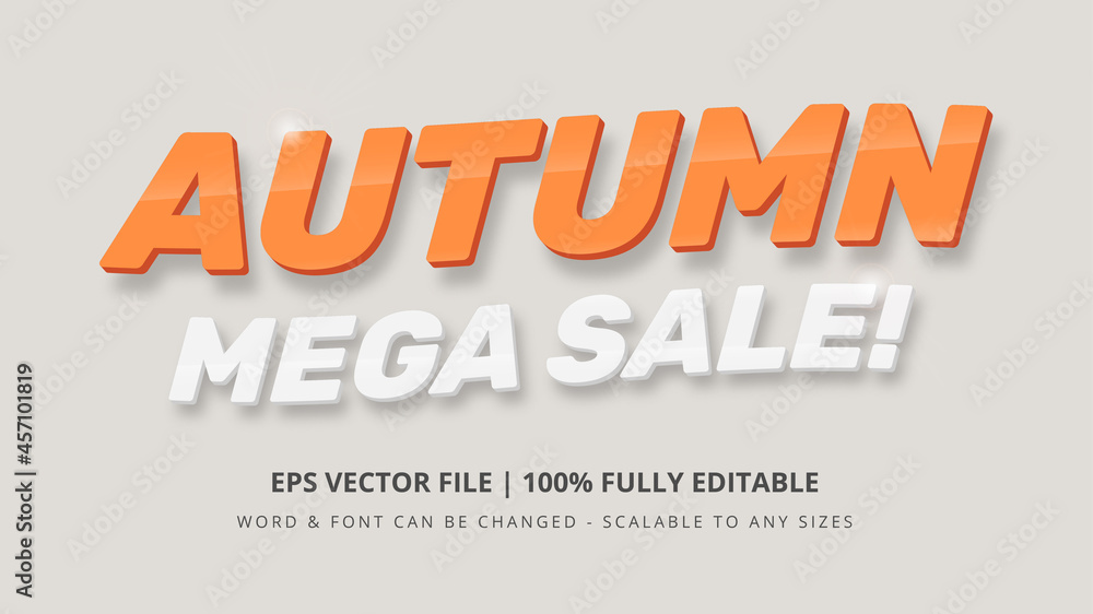 Poster autumn mega sale editable 3d vector text style effect. editable illustrator text style.