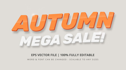 Autumn mega sale editable 3d vector text style effect. Editable illustrator text style.