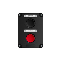 Realistic toggle switch with buttons on and off electrical equipment or systems isolated on white background. Vector 3D illustration.