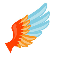 Illustration of wing. Icon in abstract style. Bright color image for cards and posters.