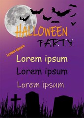 LILAC POSTER WITH MOON AND BAT FOR HALLOWEEN PARTY.
