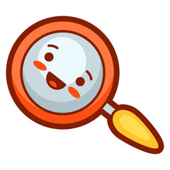 Illustration of magnifier in cartoon style. Cute funny character.