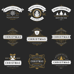 Christmas labels and badges vector design elements set
