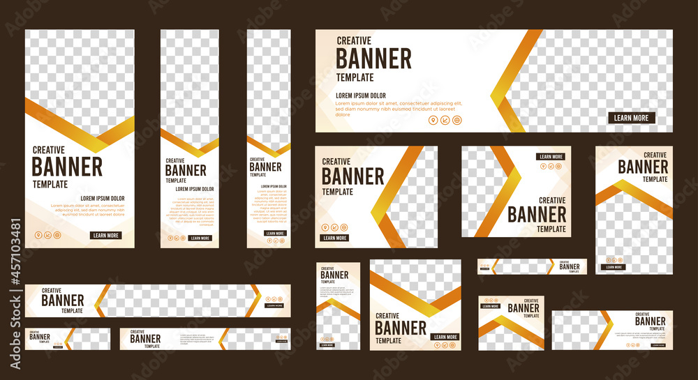 Poster white and orange banner design web template set, horizontal header web banner. modern gradient blue 