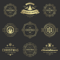 Christmas labels and badges vector design elements set.