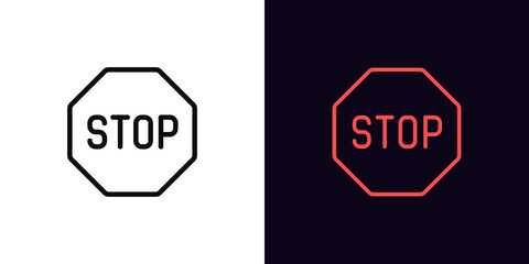 Outline stop icon, with editable stroke. Linear stop sign, warning pictogram with text