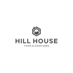 minimalist HILL HOUSE hexagon mountain Logo design