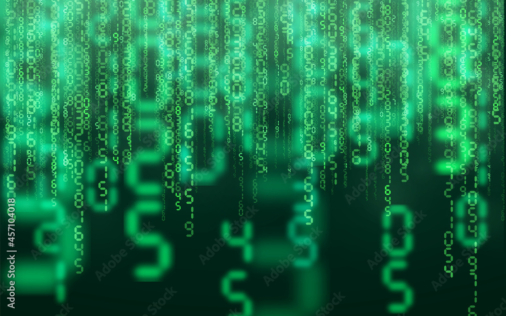 Aufkleber green matrix digital background. falling numbers digital network technology. futuristic cyberspace. 