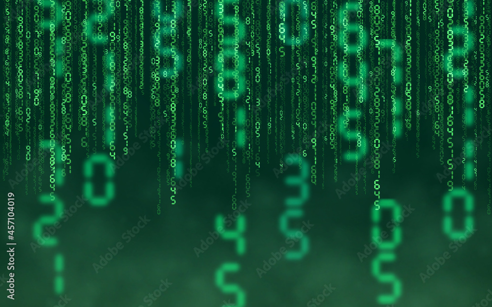 Poster green matrix digital background. falling numbers digital network technology. futuristic cyberspace. 